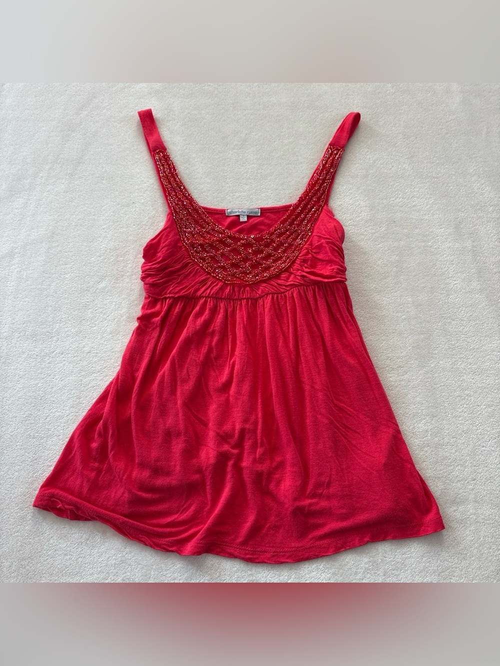 Y2K Charlotte Russe Red Beaded Embellished Scoop Neck Tank Top Cami Small
